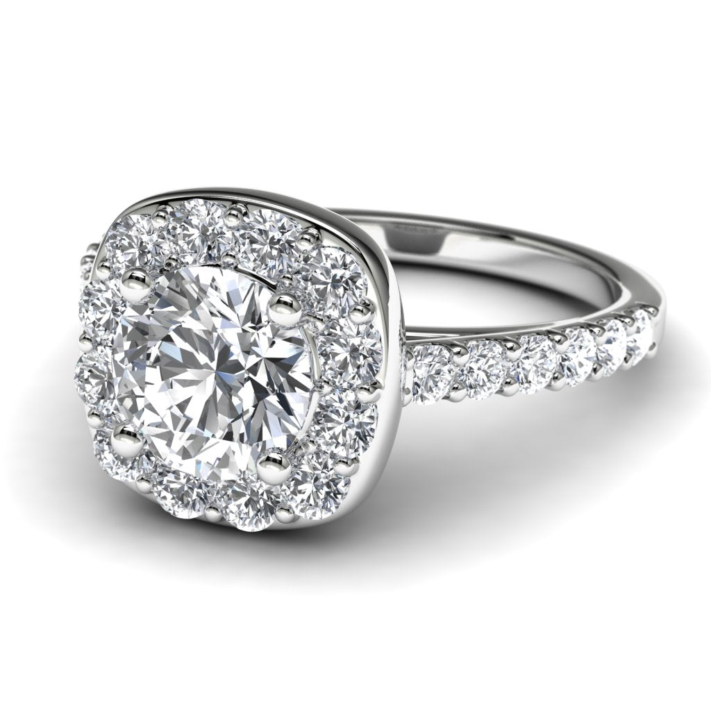 14k White Gold Diamond Halo Engagement Ring Front View