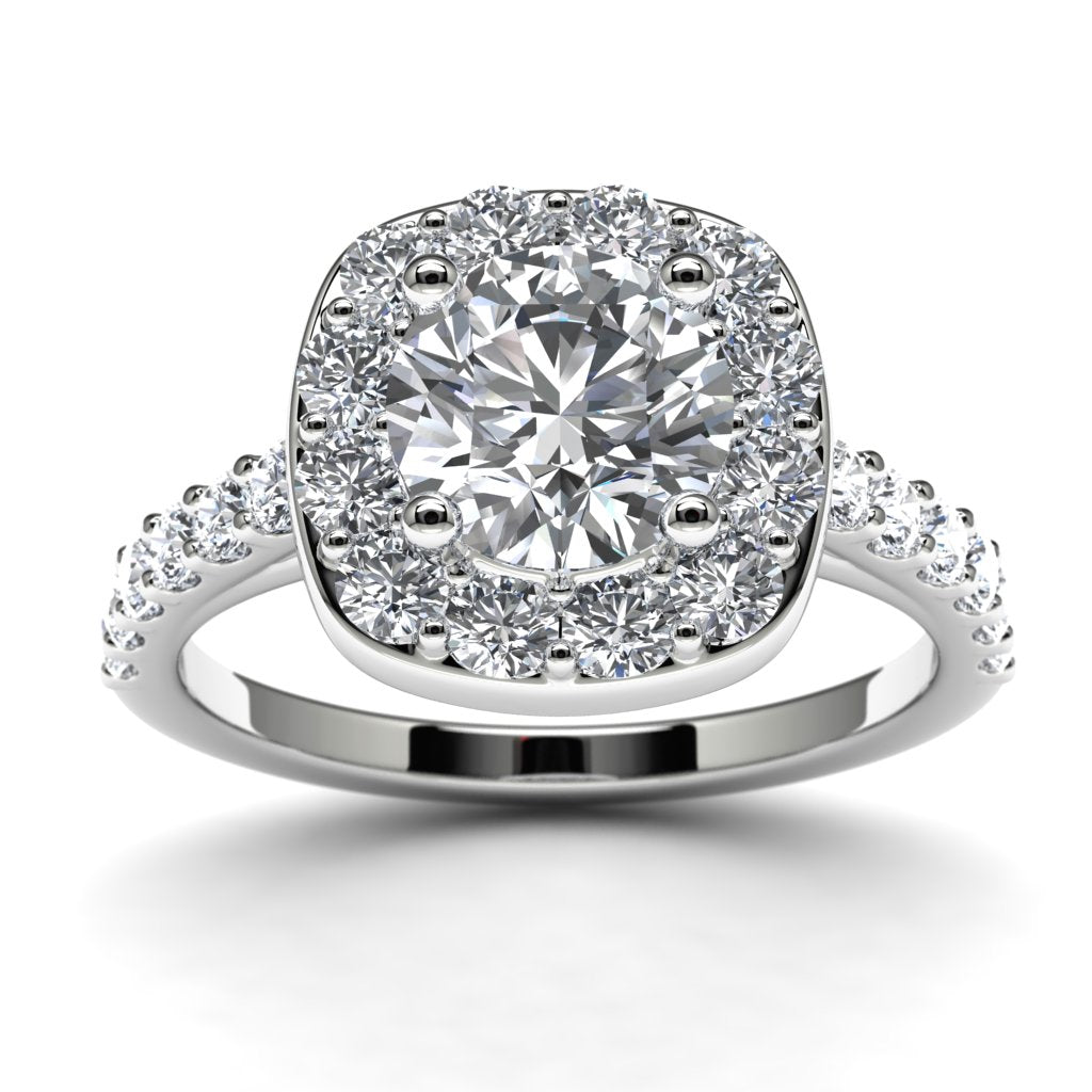 14k White Gold Diamond Halo Engagement Ring Angle View