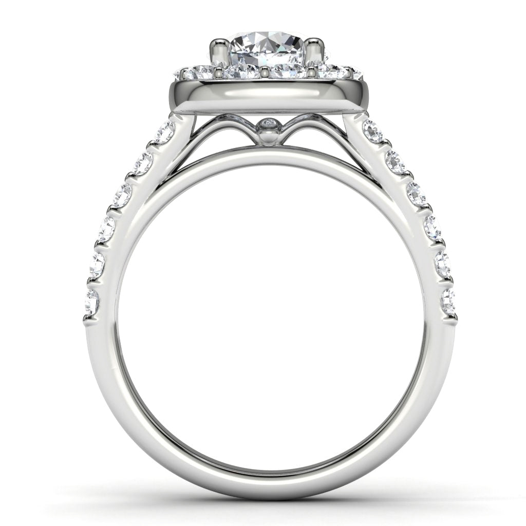 14k White Gold Diamond Halo Engagement Ring Finger View