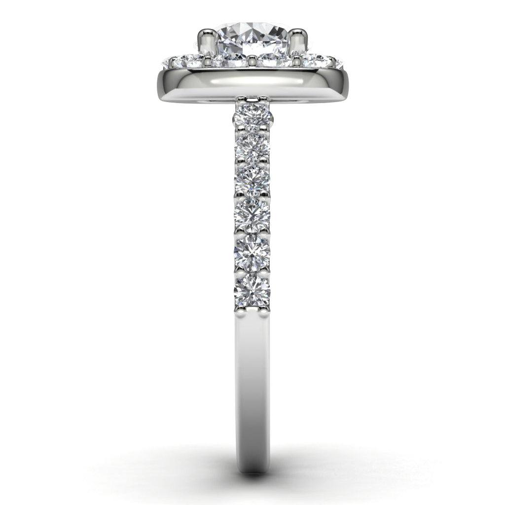 14k White Gold Diamond Halo Engagement Ring Side View