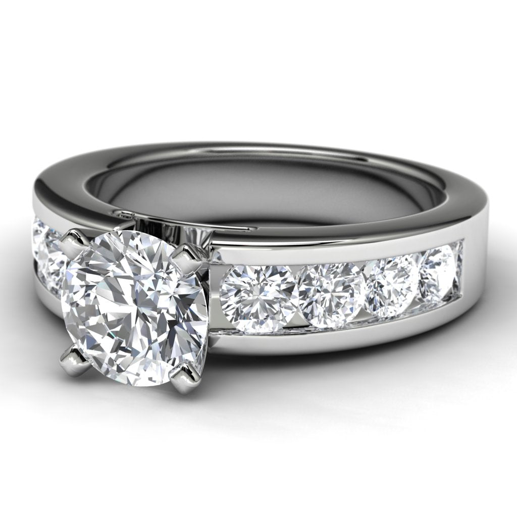 14k White Gold Channel Set Engagement Ring Angled View