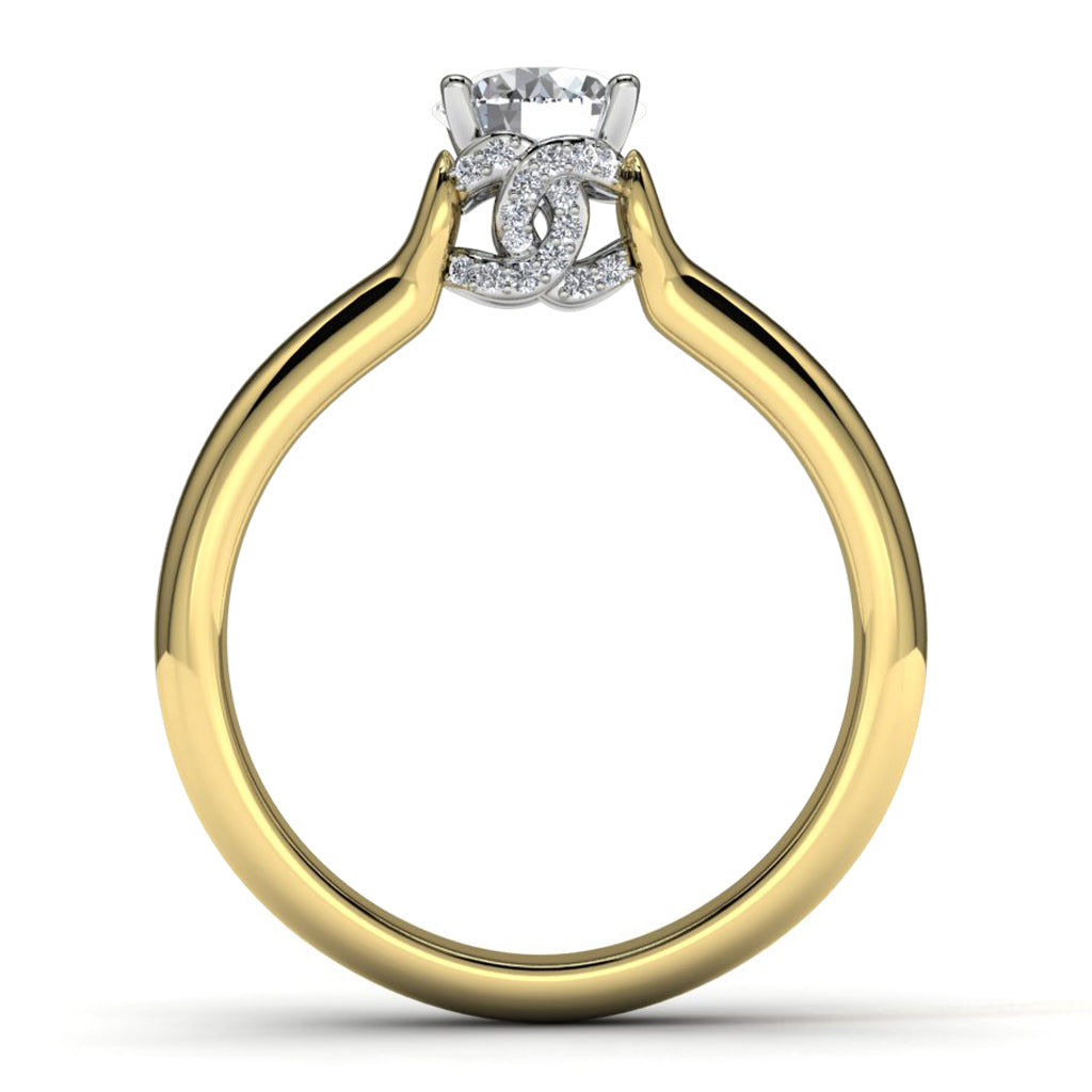 14k Two Tone Diamond Engagement Ring Through Finger View