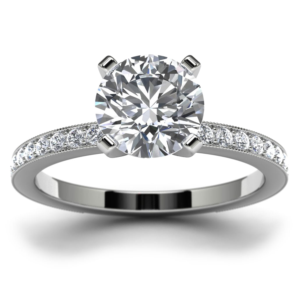14k White Gold Side Stone Wedding Ring Angle View