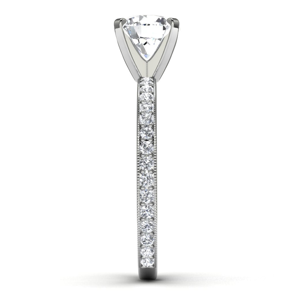 14k White Gold Side Stone Wedding Ring Side View