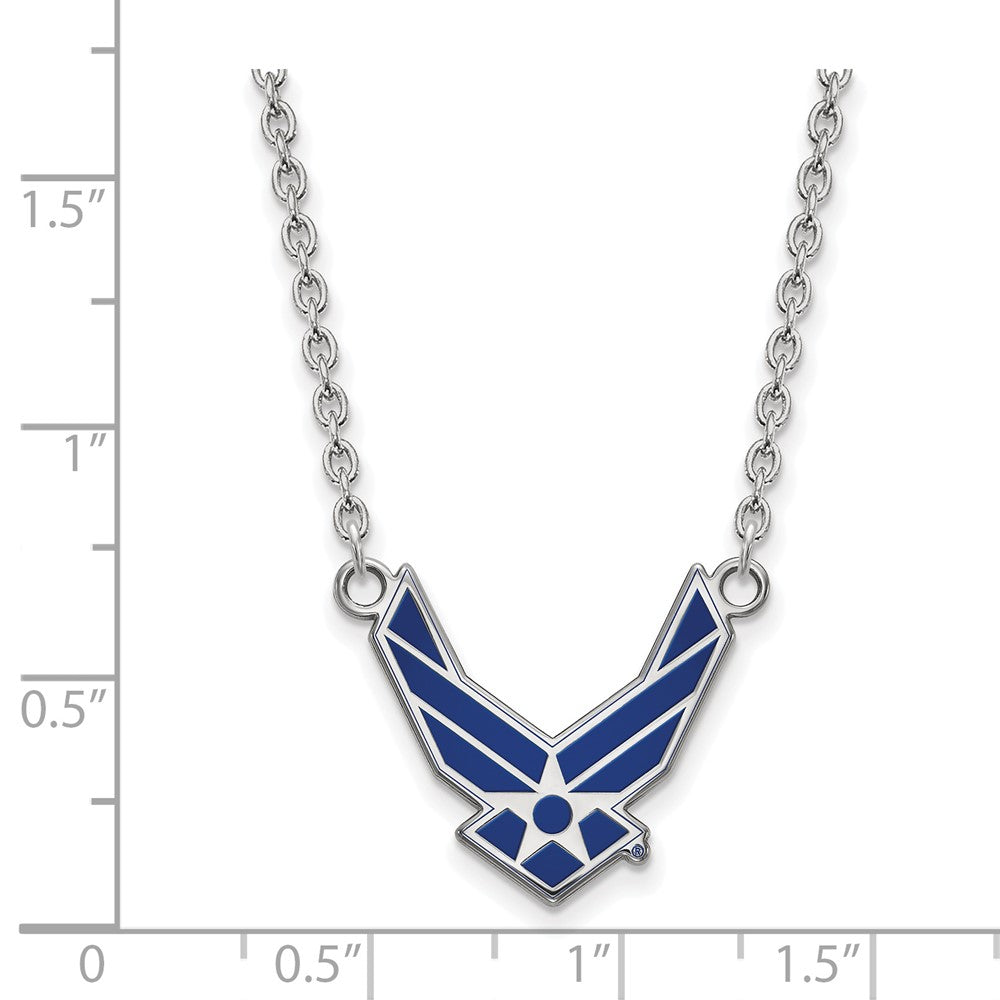 Aria Sterling Silver Rhodium-plated LogoArt U.S. Air Force Large Enameled Pendant 18 inch Necklace