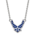 Aria Sterling Silver Rhodium-plated LogoArt U.S. Air Force Large Enameled Pendant 18 inch Necklace