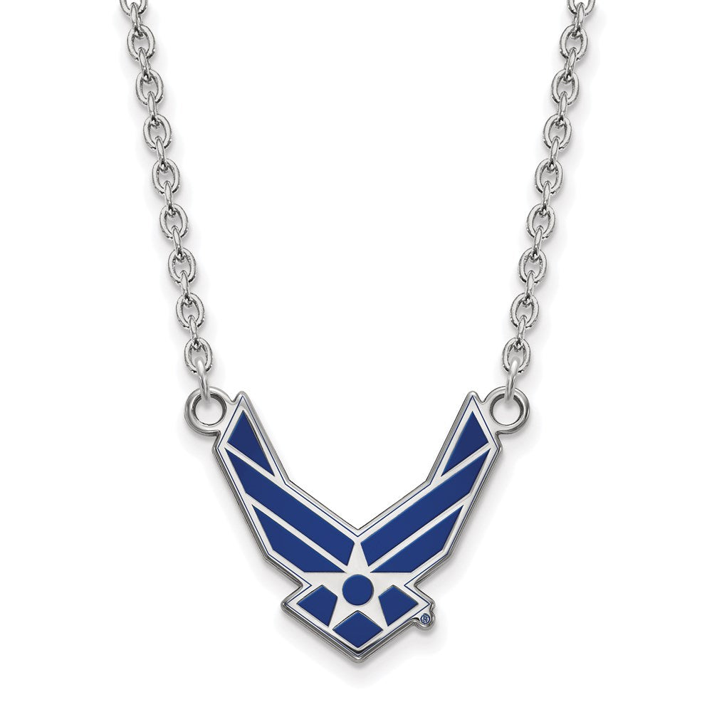 Aria Sterling Silver Rhodium-plated LogoArt U.S. Air Force Large Enameled Pendant 18 inch Necklace