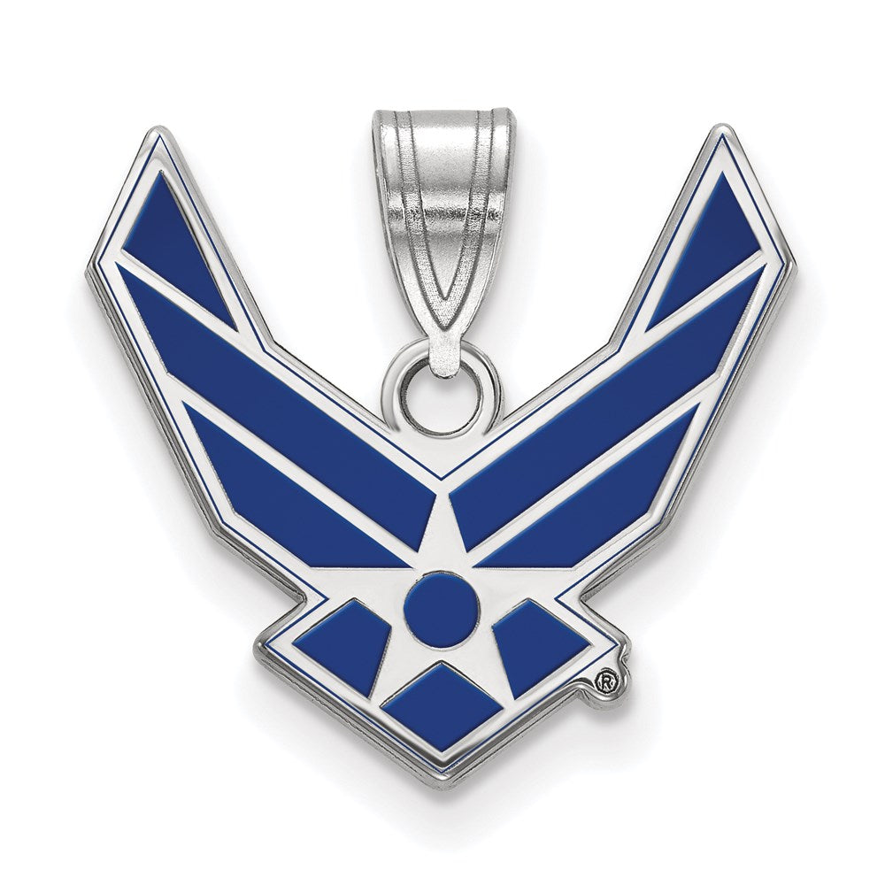 Astra Sterling Silver Rhodium-plated LogoArt U.S. Air Force Large Enameled Pendant