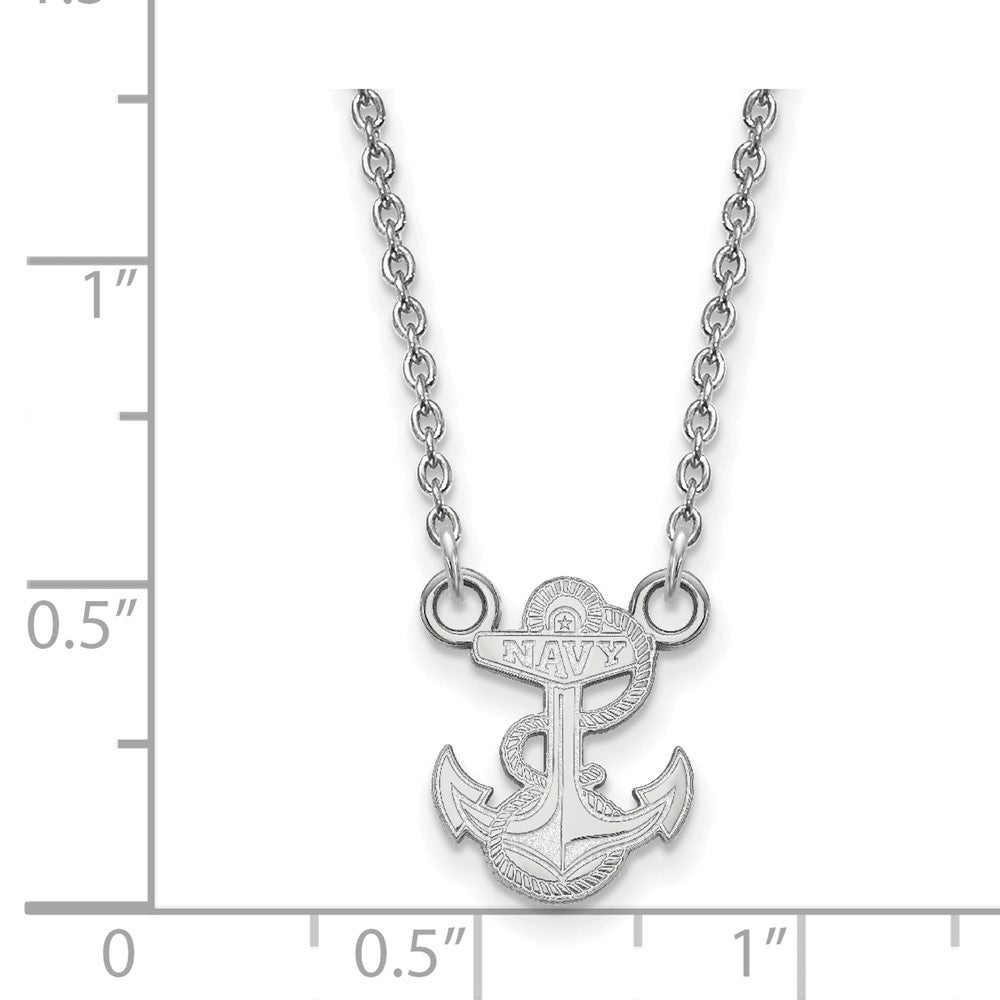 Lyra Sterling Silver Rhodium-plated LogoArt US Naval Academy Anchor Small Pendant 18 inch Necklace