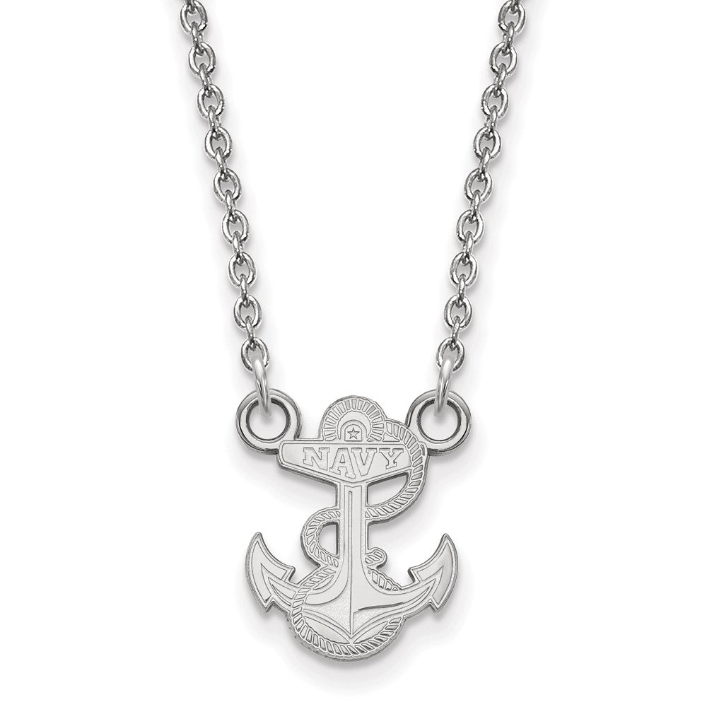 Lyra Sterling Silver Rhodium-plated LogoArt US Naval Academy Anchor Small Pendant 18 inch Necklace