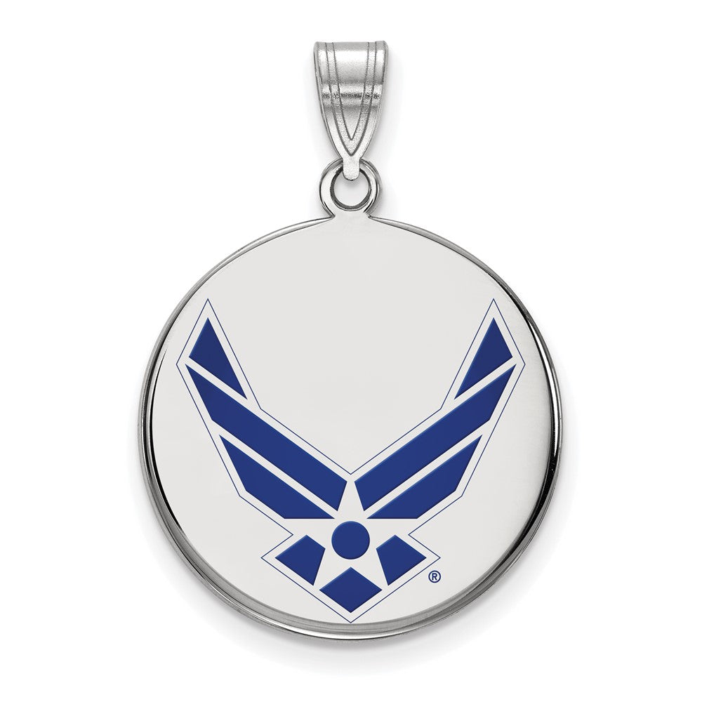 Isolde Sterling Silver Rhodium-plated LogoArt U.S. Air Force Large Enameled Disc Pendant