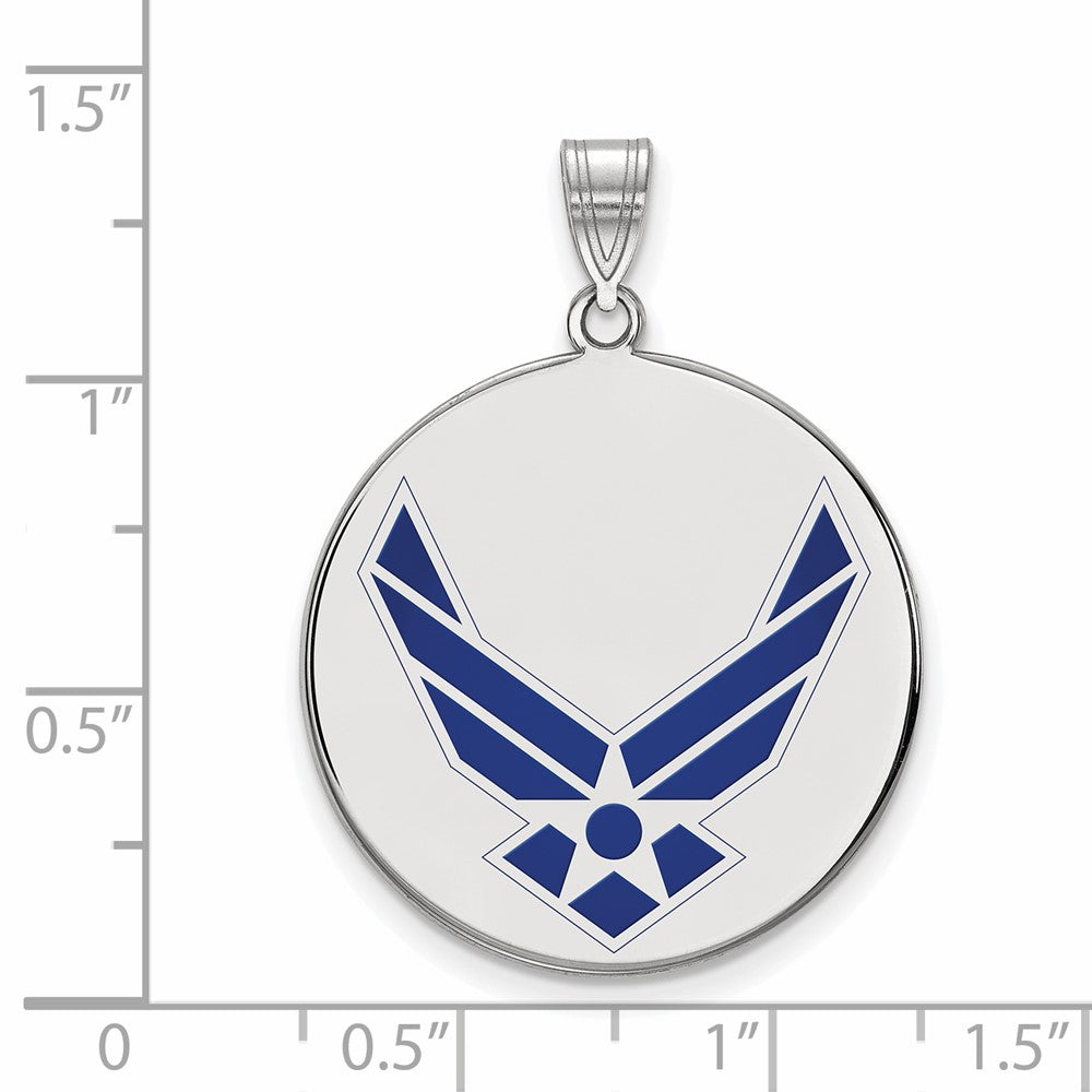 Aurayne Sterling Silver Rhodium-plated LogoArt U.S. Air Force Extra Large Enameled Disc Pendant