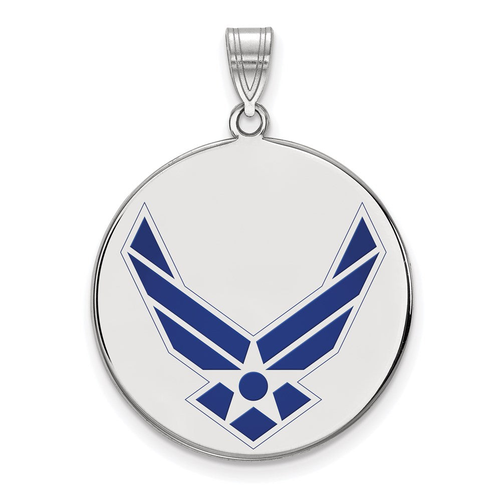 Aurayne Sterling Silver Rhodium-plated LogoArt U.S. Air Force Extra Large Enameled Disc Pendant