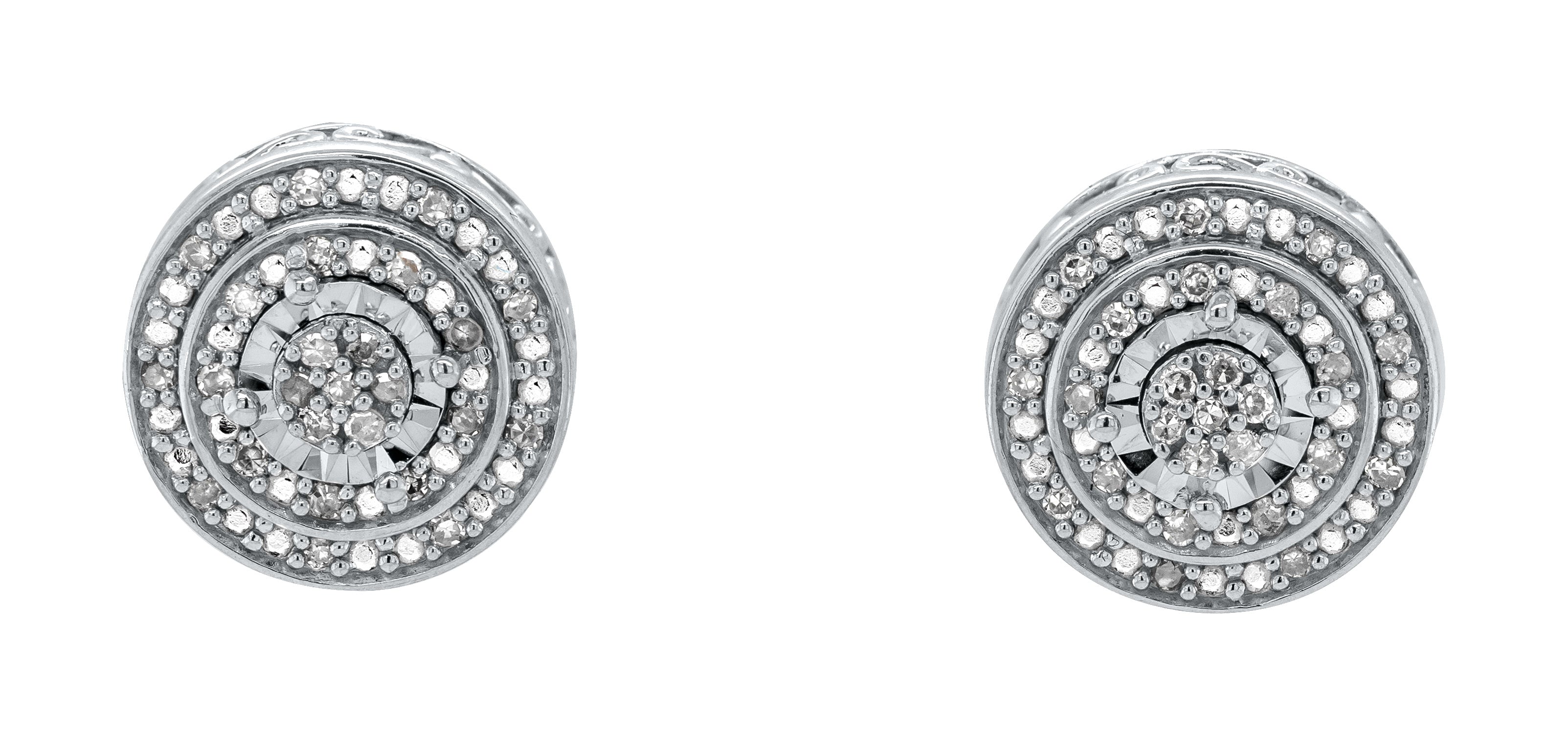 Sterling Silver Halo Diamond Earrings
