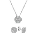 Sterling Silver Halo Diamond Earrings and Pendant
