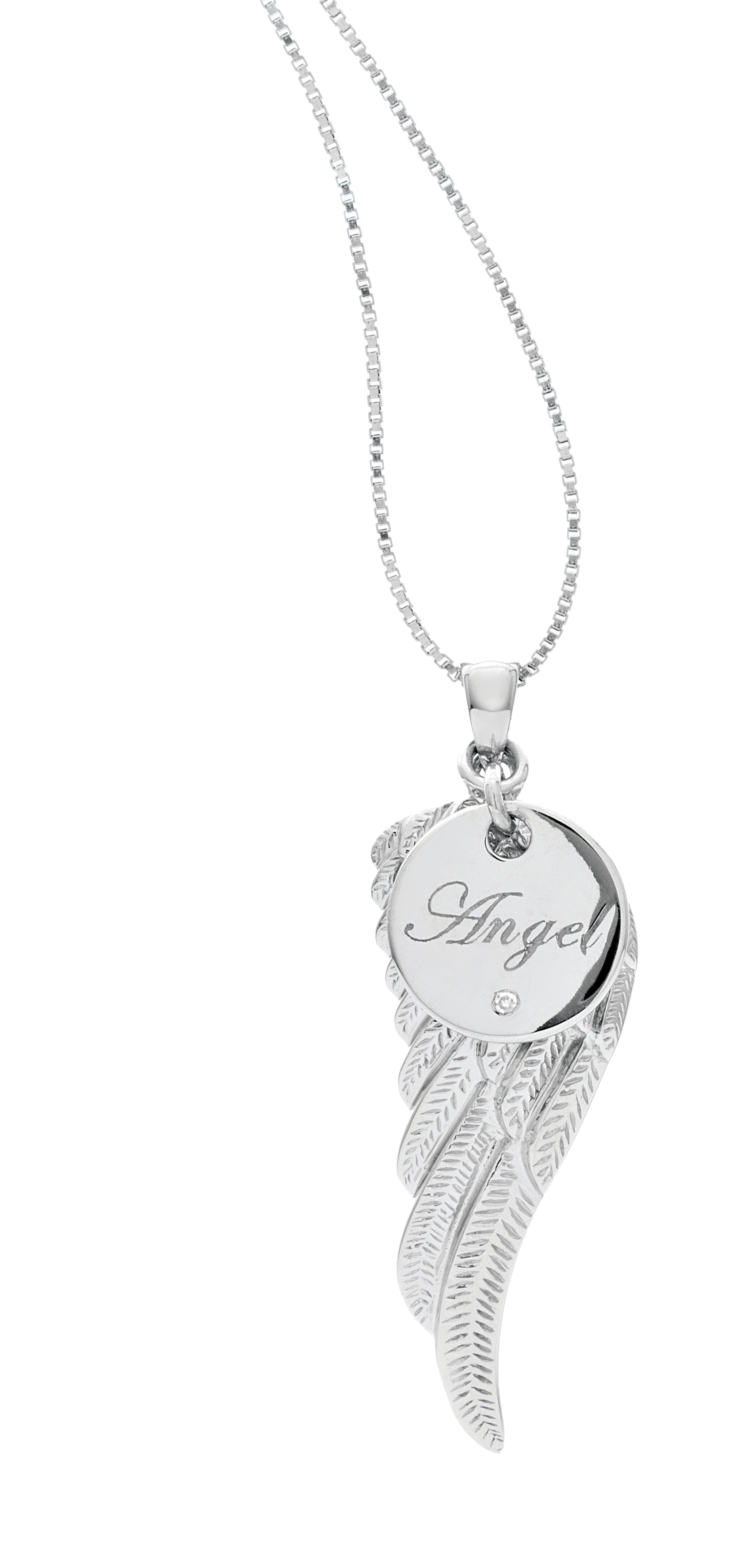 Sterling Silver Diamond Accent "Angel" Heart Charm & Angel Wing Pendant 