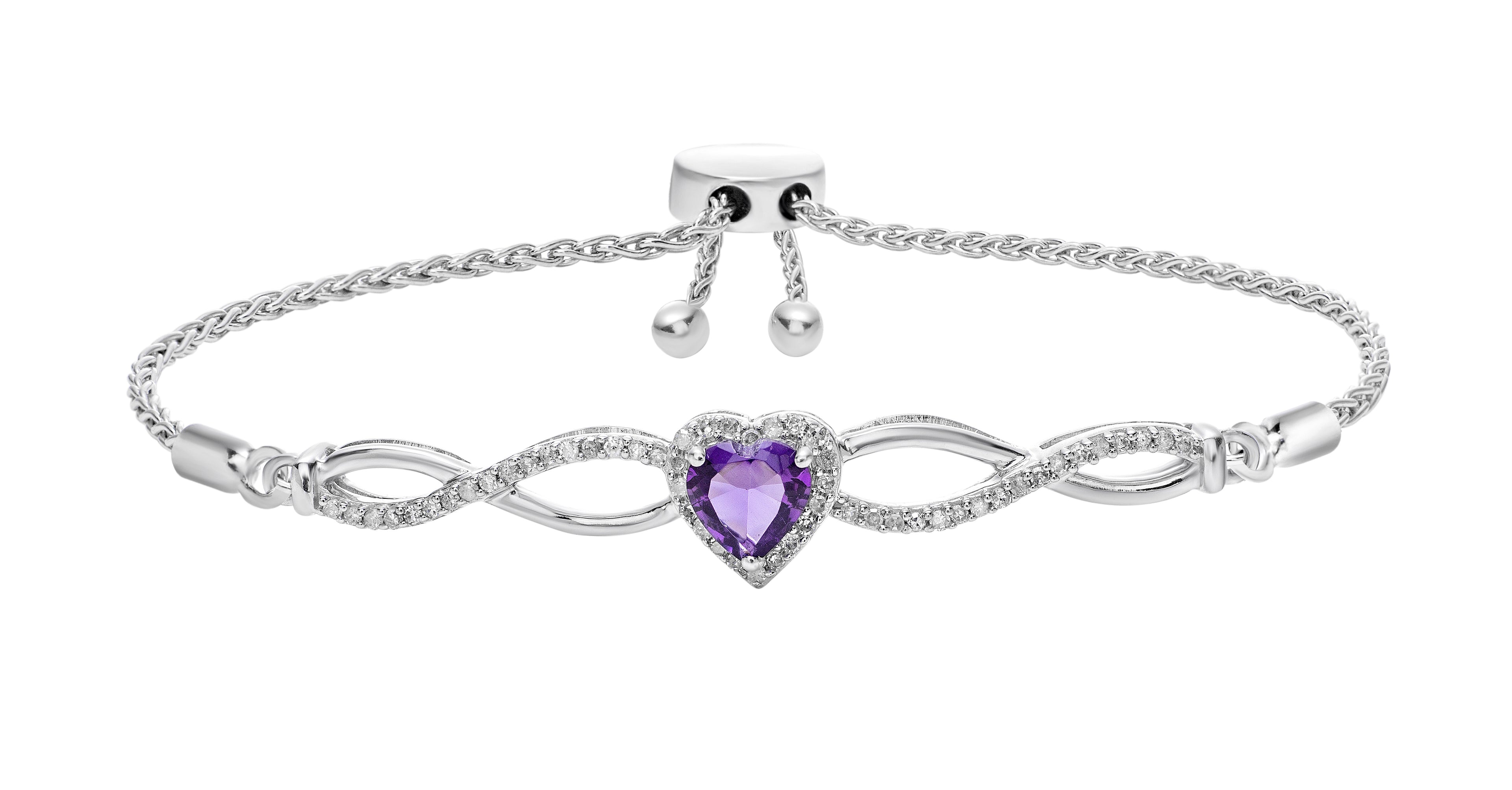 Sterling Silver Amethyst and Diamond Bolo Bracelet