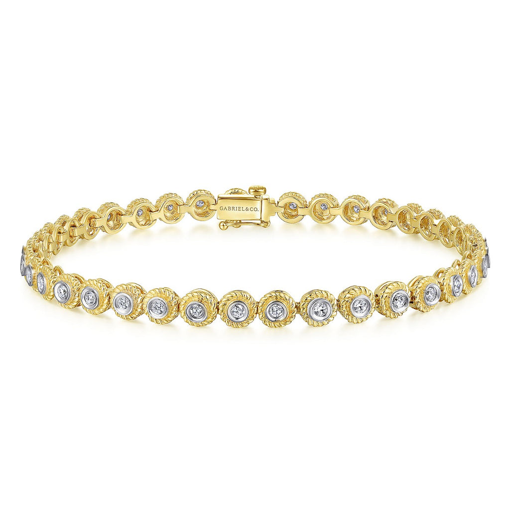 Aurelia Chorus Symphony 14K Yellow Gold Bezel Set Diamond Tennis Bracelet with Twisted Rope Frame