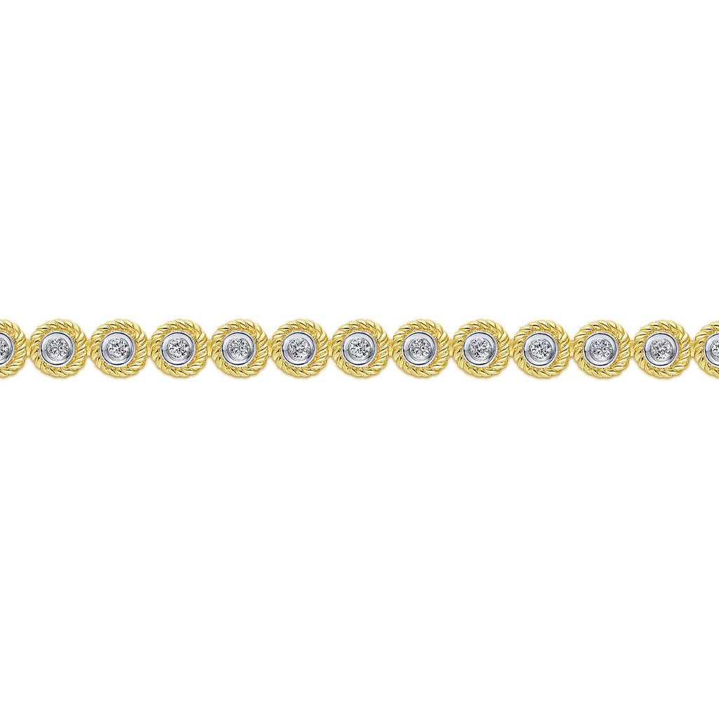Aurelia Chorus Symphony 14K Yellow Gold Bezel Set Diamond Tennis Bracelet with Twisted Rope Frame