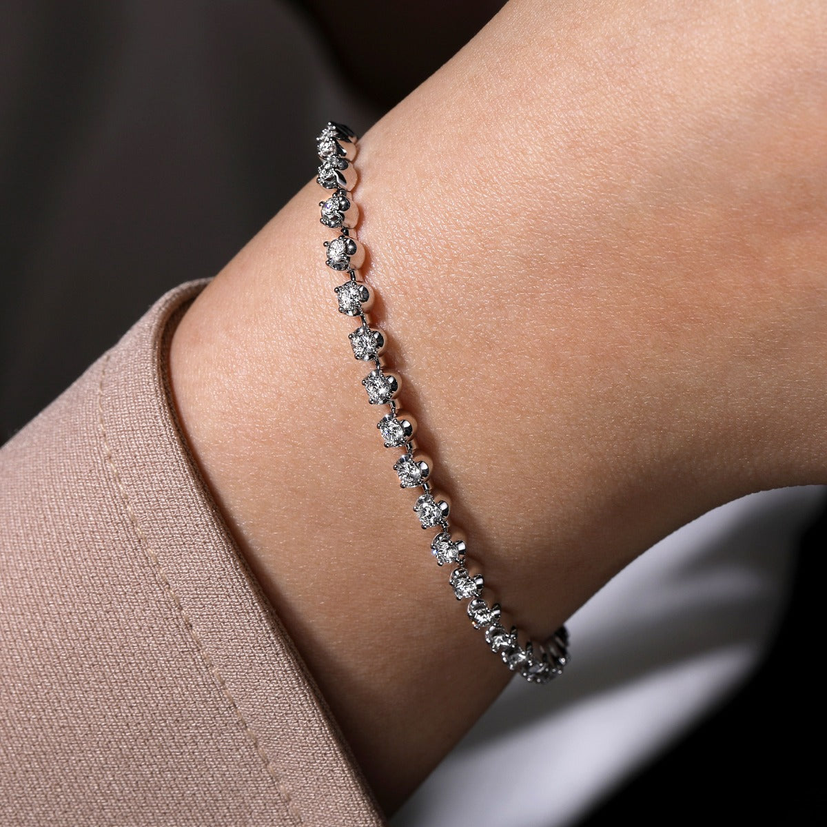 Eirene Harbor Symphony 14K White Gold Buttercup Set Diamond Tennis Bracelet