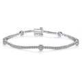 14K White Gold Diamond Tennis Bracelet with Round Cluster Stations