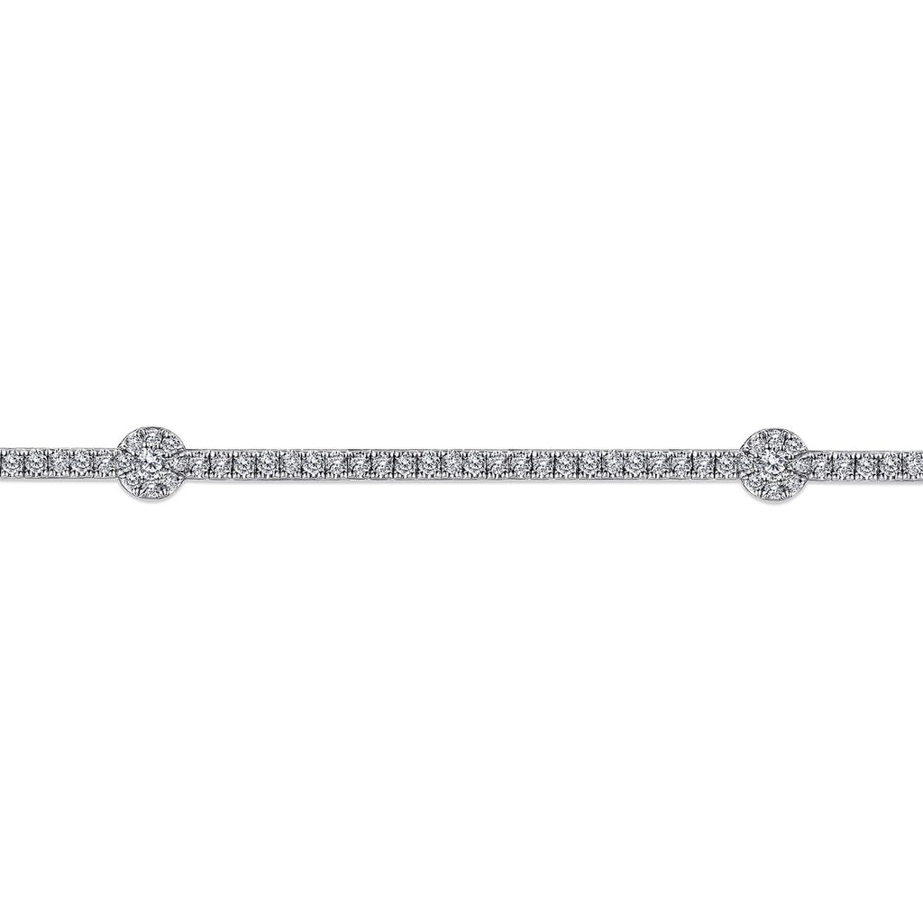 14K White Gold Diamond Tennis Bracelet with Round Cluster Stations