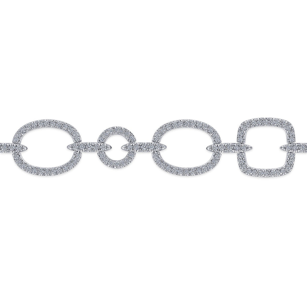 14K White Gold Geometric Diamond Links Tennis Bracelet