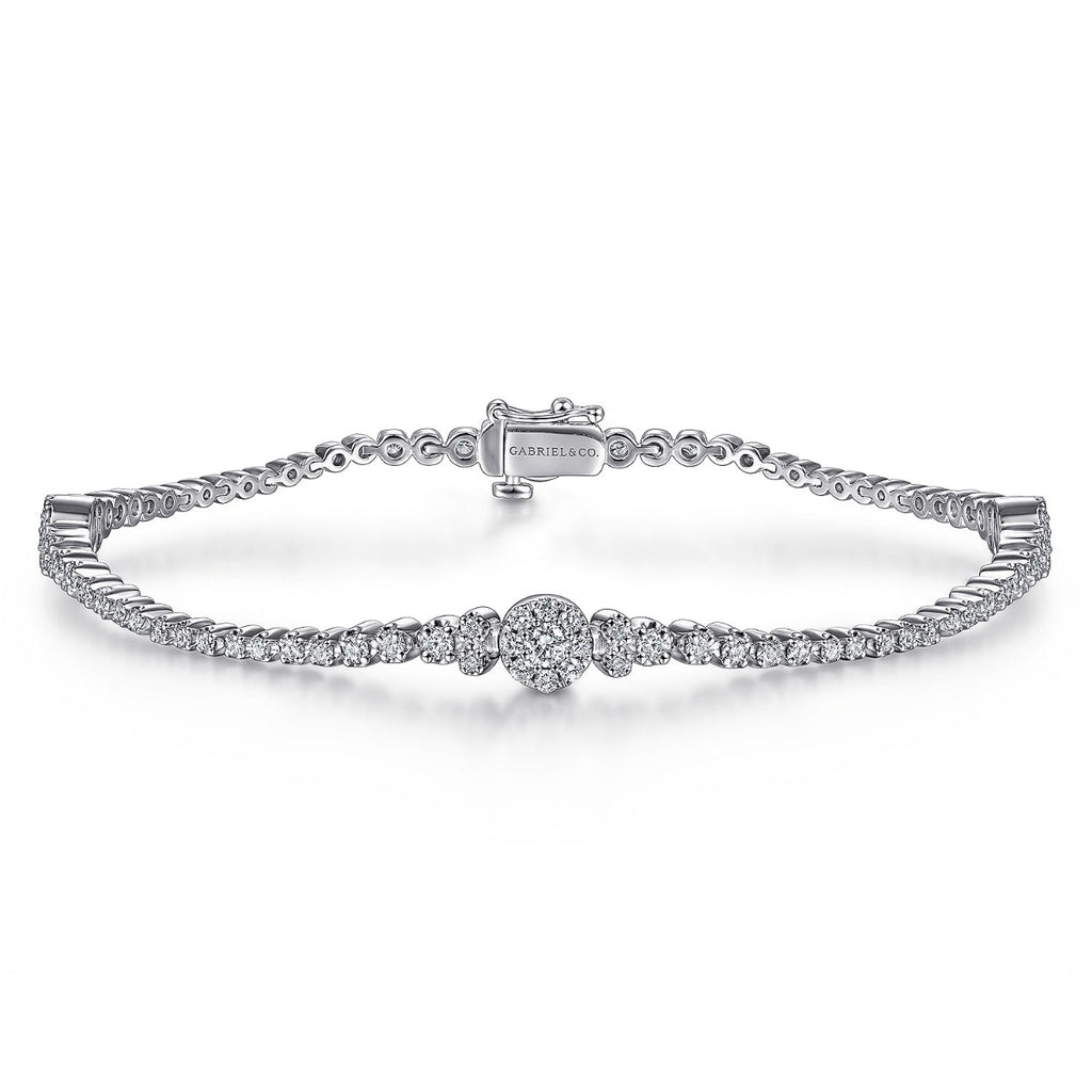 Celestia Whisper Muse 14K White Gold Diamond Tennis Bracelet with Round Cluster Stations