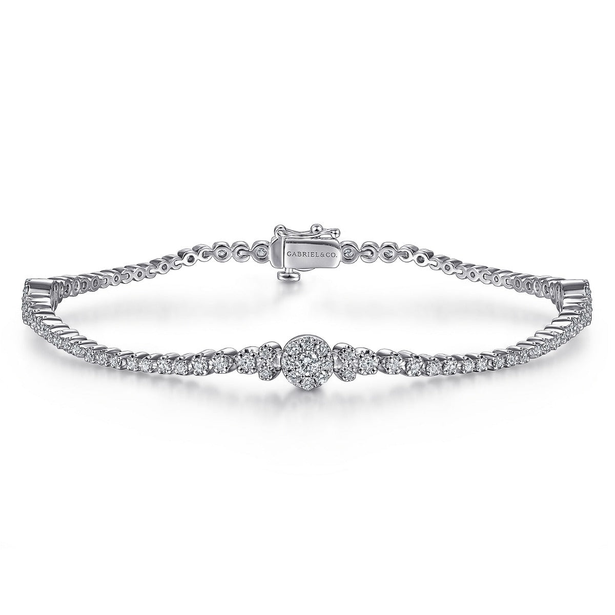 Celestia Whisper Muse 14K White Gold Diamond Tennis Bracelet with Round Cluster Stations