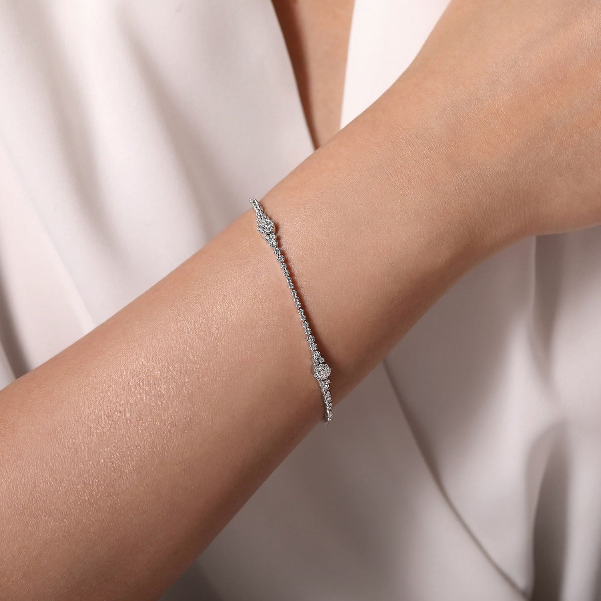 Celestia Whisper Muse 14K White Gold Diamond Tennis Bracelet with Round Cluster Stations