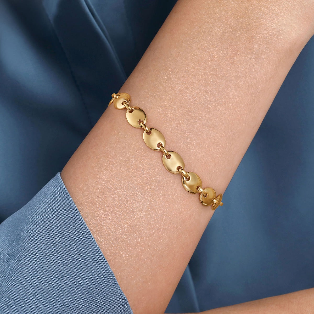 14K Yellow Gold Oval Station Tennis Bracelet