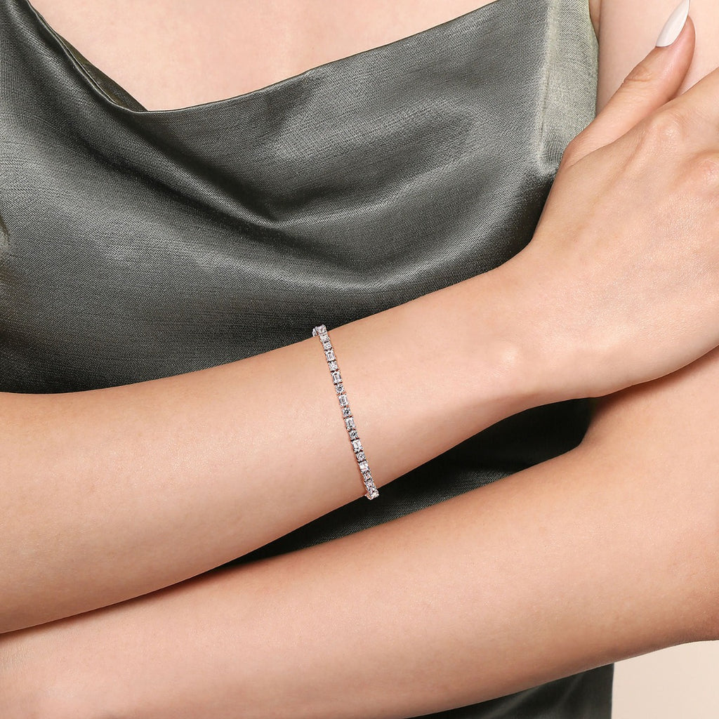 Seraph Skylark Monarch 18K White Gold Emerald cut and Round Diamond Tennis Bracelet