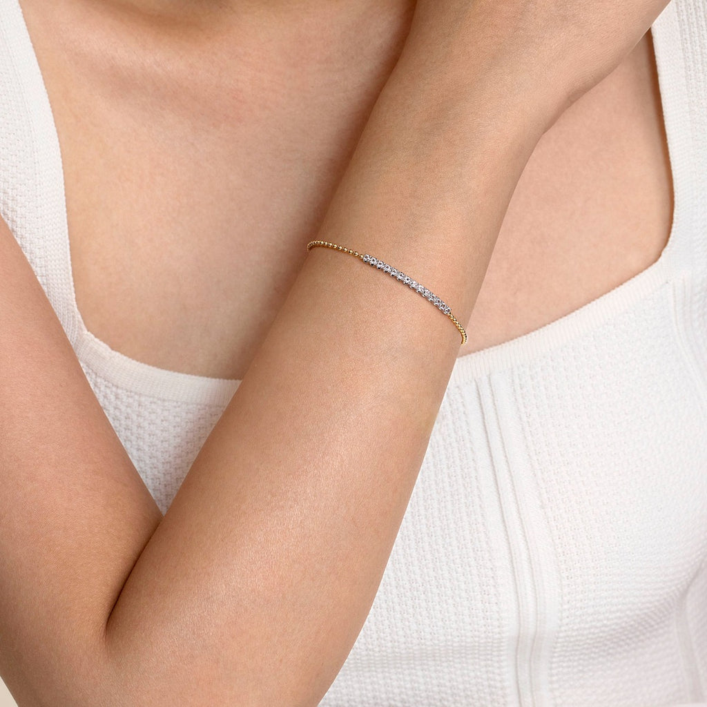 14K White and Yellow Gold White Sapphire Bar Bracelet