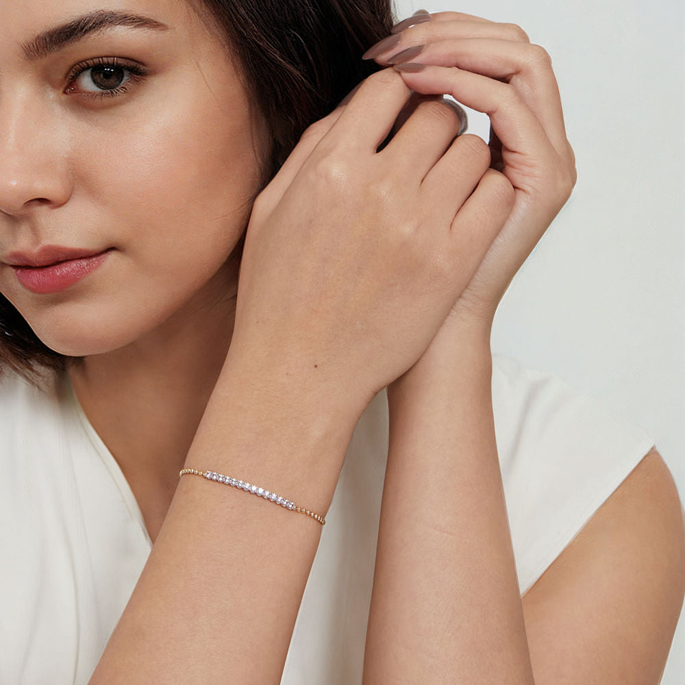 14K White and Yellow Gold White Sapphire Bar Bracelet