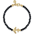 14K Yellow Gold and 4mm Onyx Beaded Bracelet with Anchor
