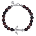Sterling Silver and 8mm Tiger Eye Beaded Bracelet with Anchor