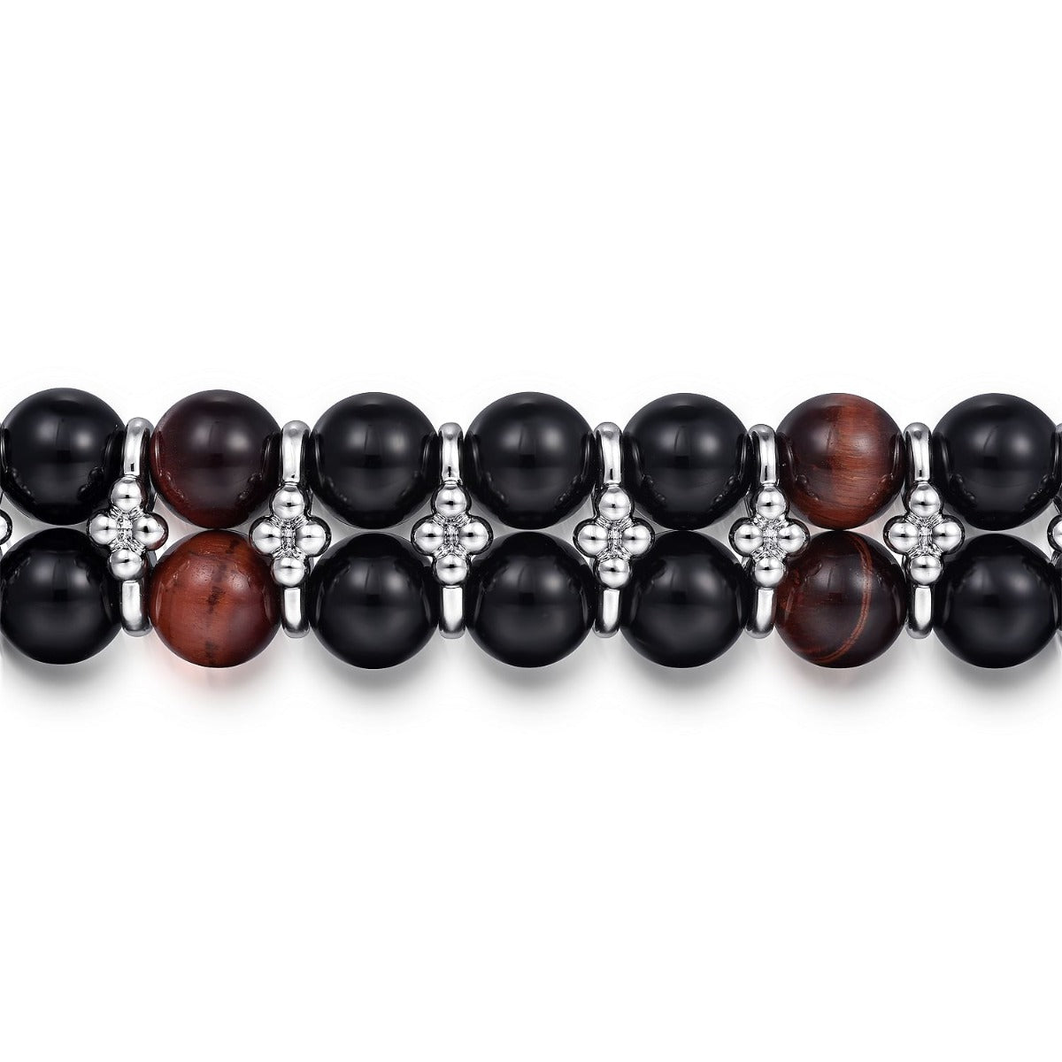 Sterling Silver 8mm Onyx and Tiger Eye Beaded Bracelet