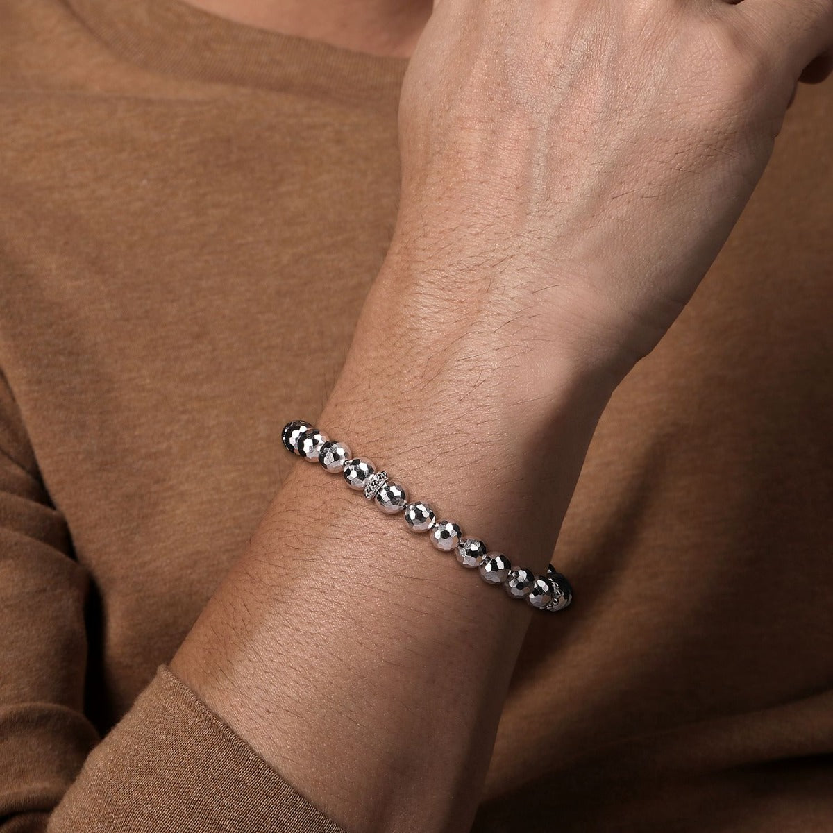 8mm Sterling Silver Faceted Bead Bracelet