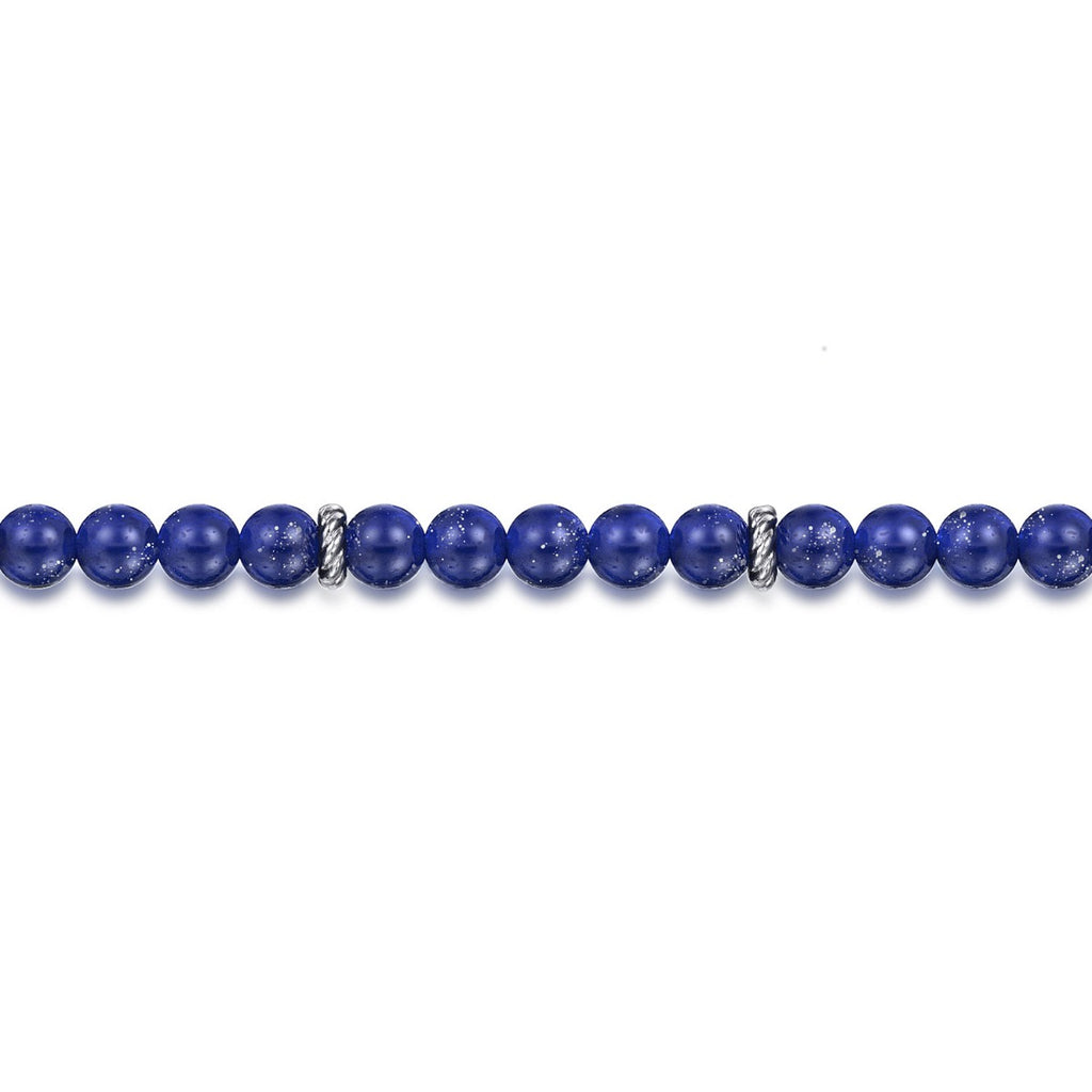 Sterling Silver and 6mm Lapis Beaded Bracelet