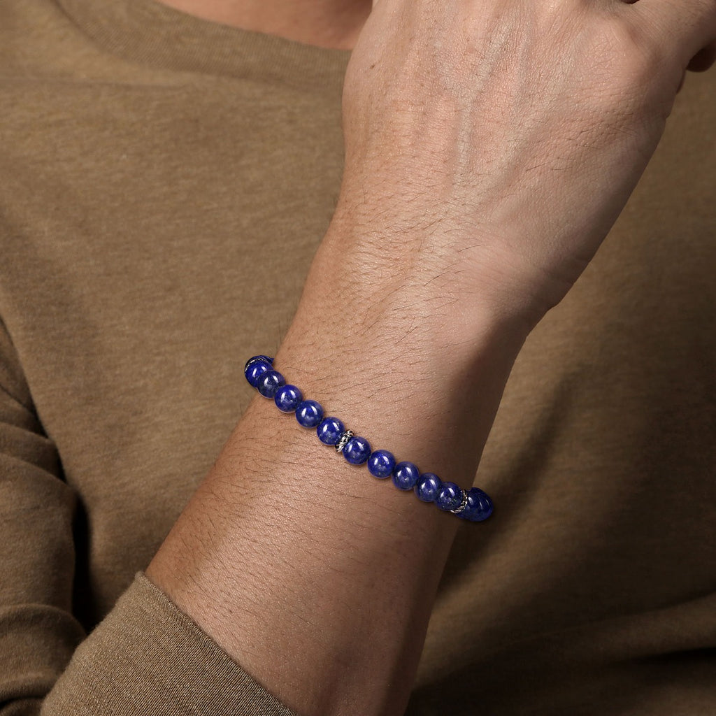 Sterling Silver and 6mm Lapis Beaded Bracelet
