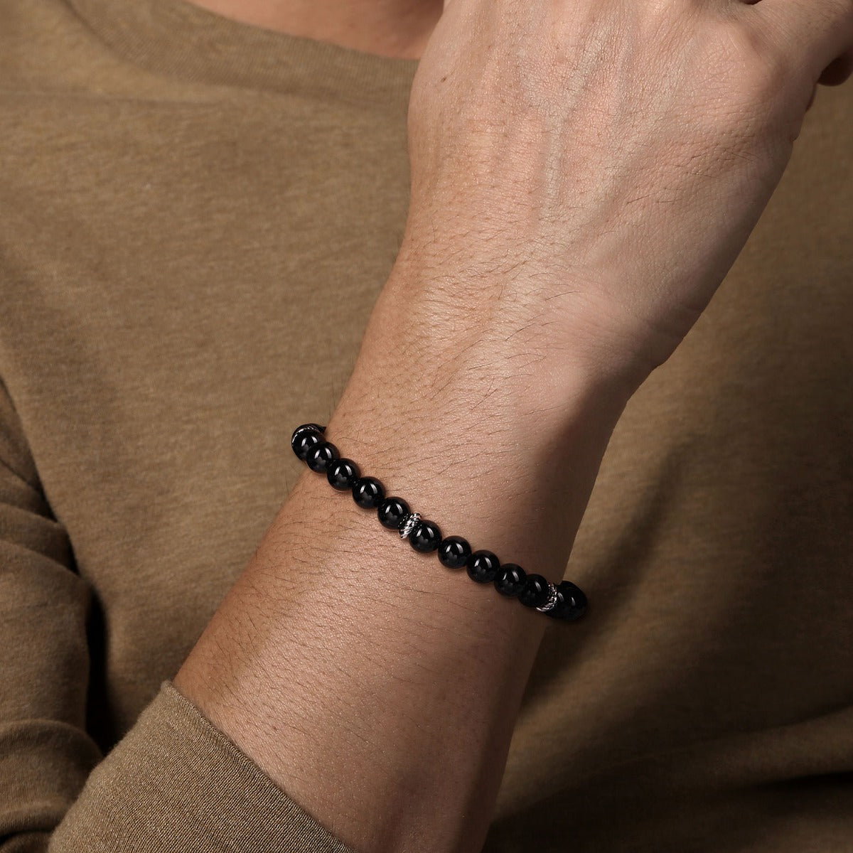 Sterling Silver and 6mm Onyx Beaded Bracelet
