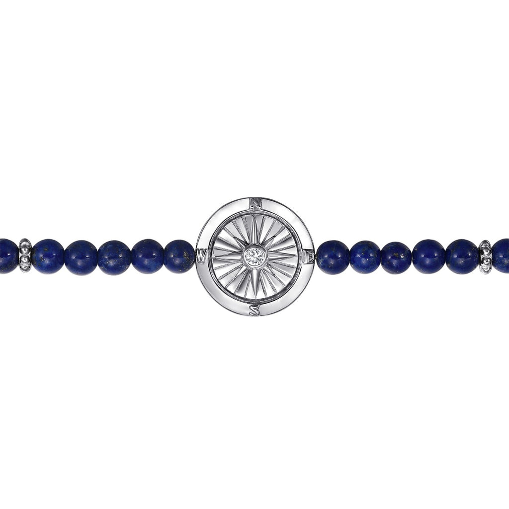 925 Sterling Silver Compass with 4mm Lapis Beads and White Sapphire