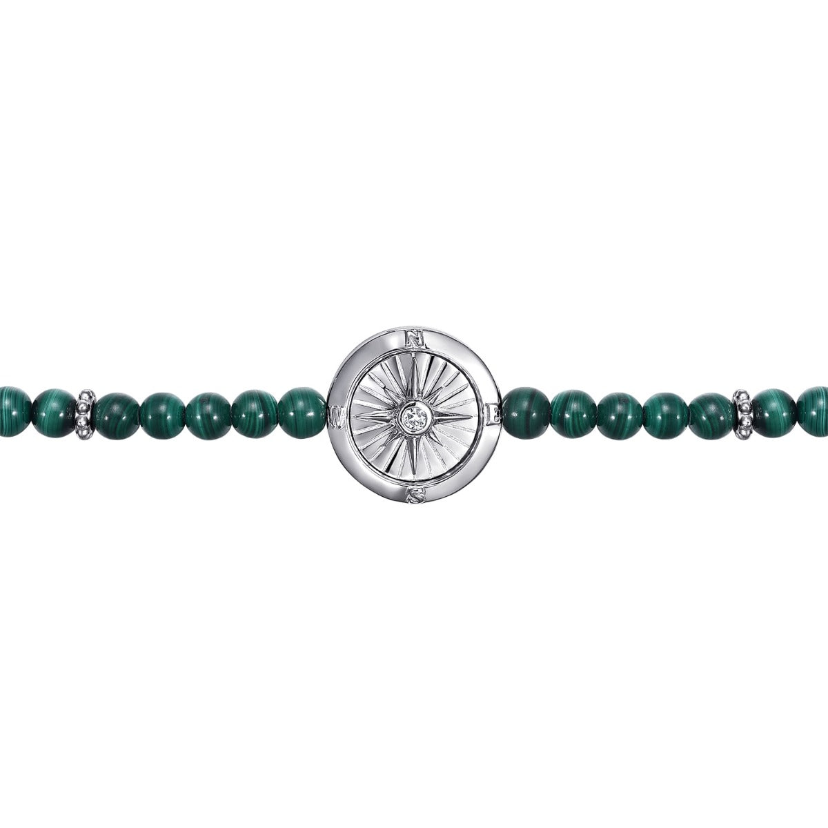 925 Sterling Silver Compass with 4mm Malachite Beads and White Sapphire