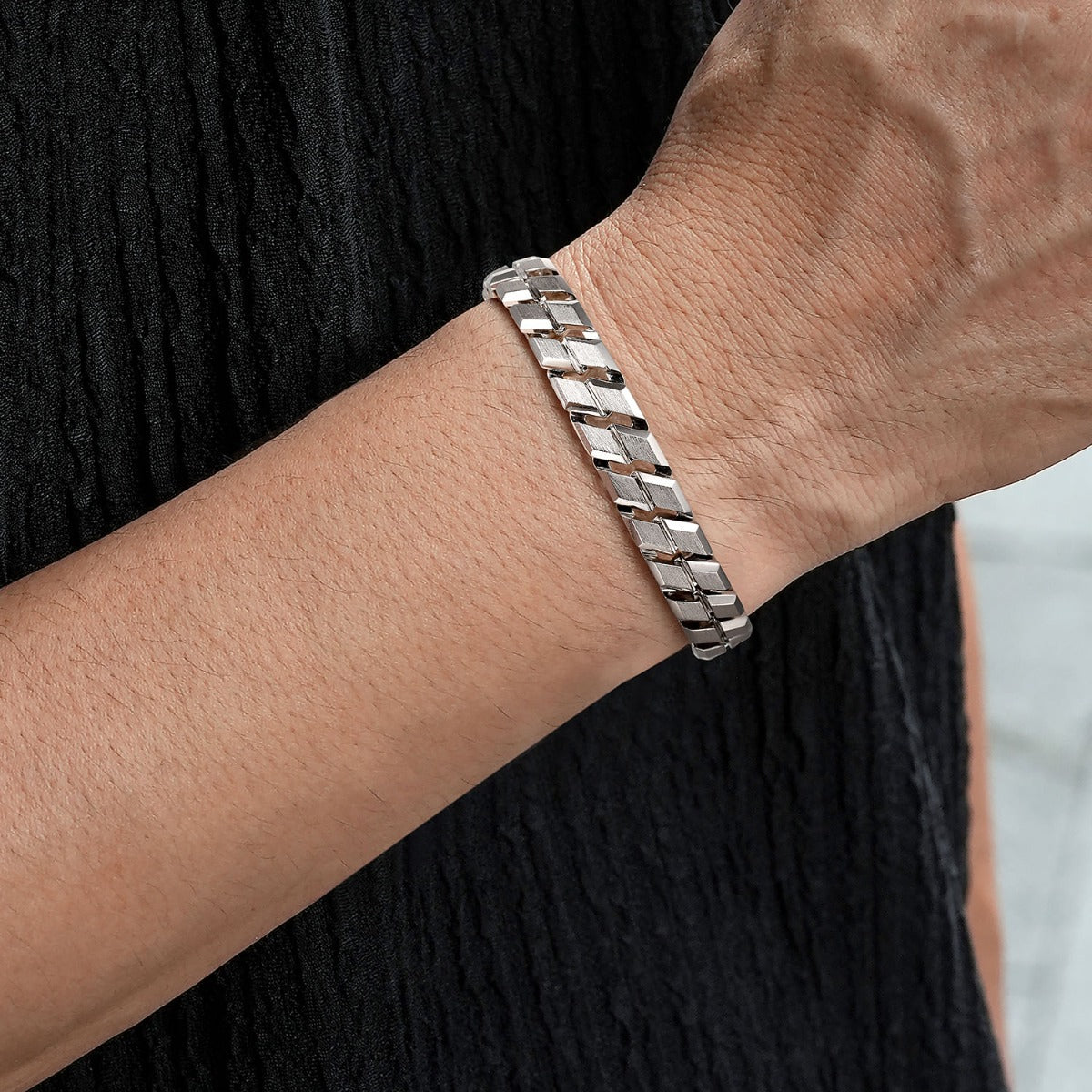 10mm 925 Sterling Silver Herringbone Men's Bracelet