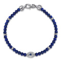 925 Sterling Silver 4mm Lapis and Sapphire Beaded Bracelet with Evil eye