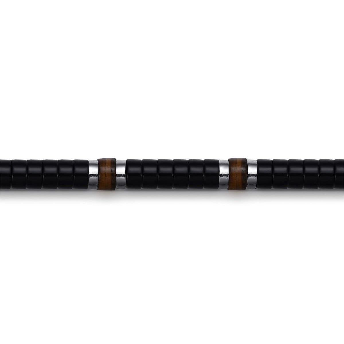 925 Sterling Silver Onyx and Tiger Eye Cylinder Beaded Bracelet