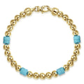 14K Yellow Gold 6mm ball and Turquoise Cylinder Beaded Bracelet