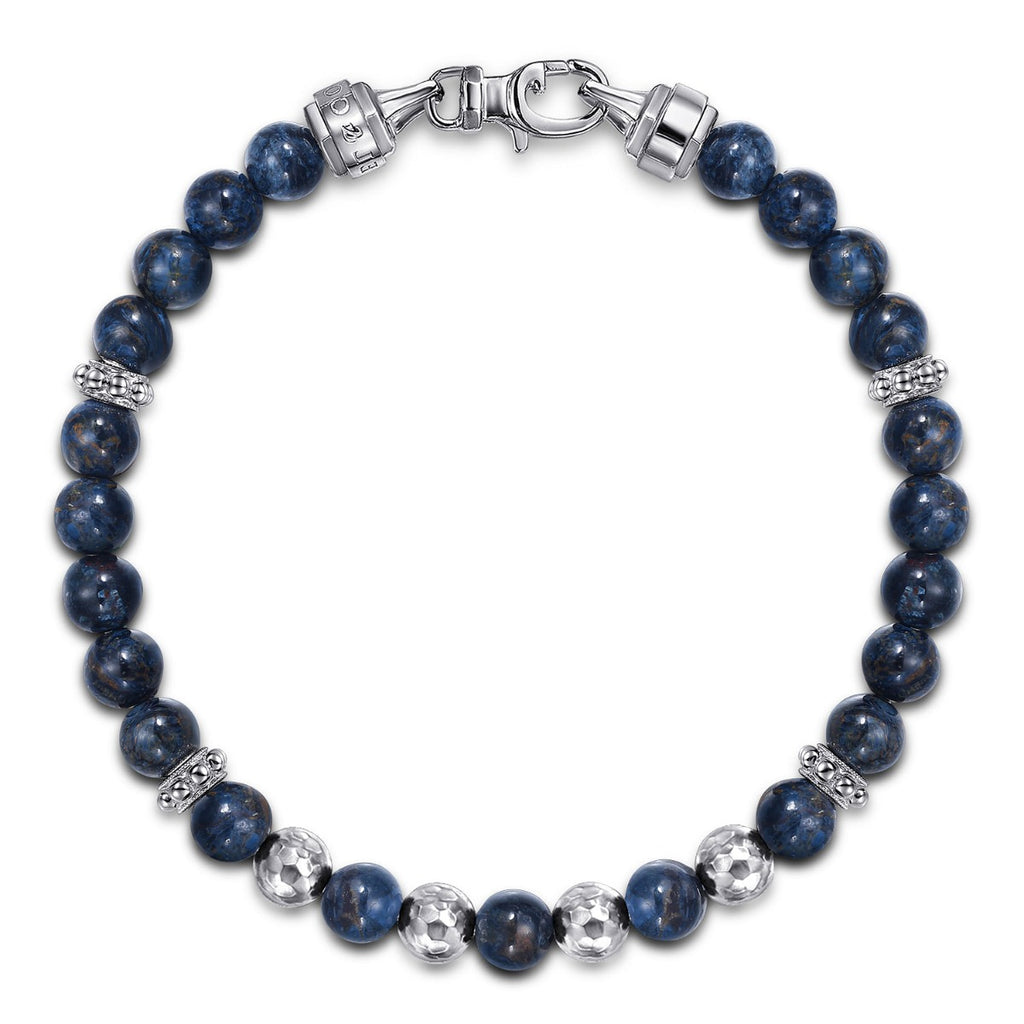 925 Sterling Silver and 6mm Pietersite Beaded Men's Bracelet