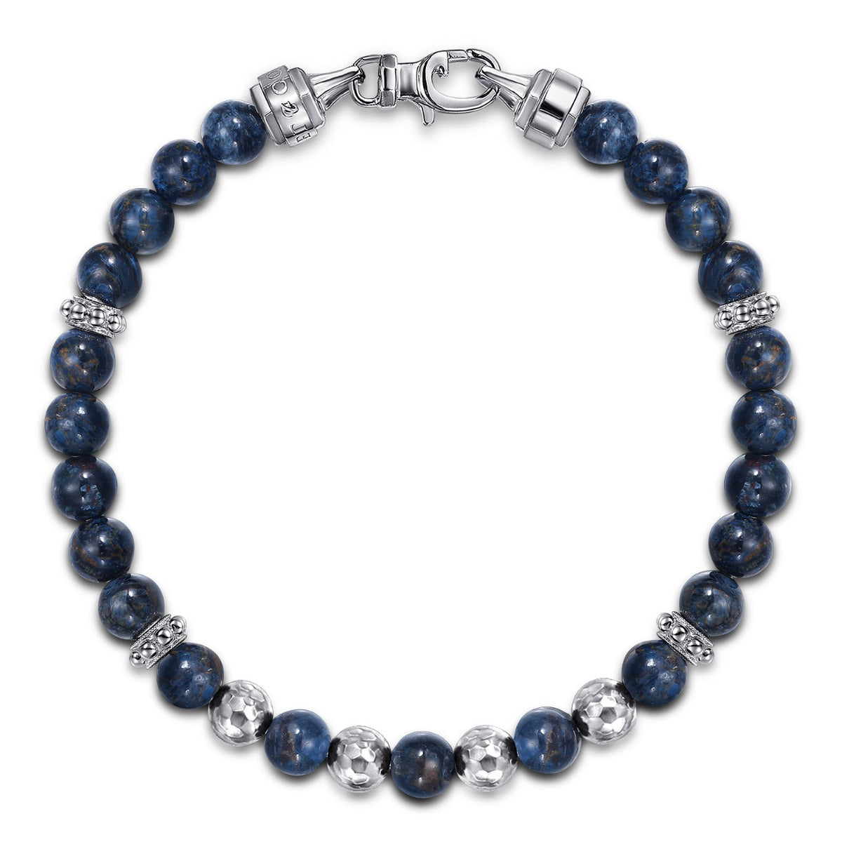 925 Sterling Silver and 6mm Pietersite Beaded Men's Bracelet