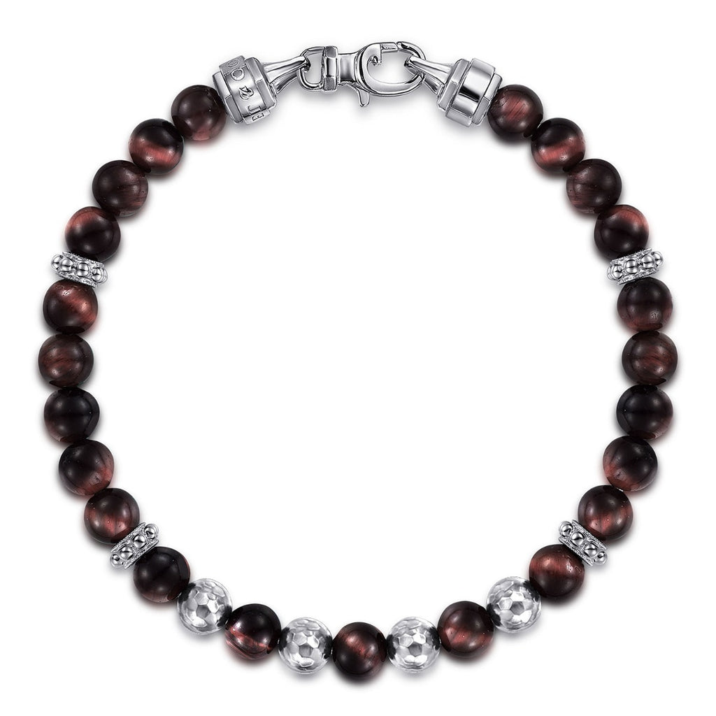 925 Sterling Silver and 6mm Tiger Eye Beaded Bracelet